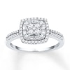 Thumbnail Image 1 of Baguette & Round-Cut Diamond Double Halo Promise Ring 1/2 ct tw 10K White Gold