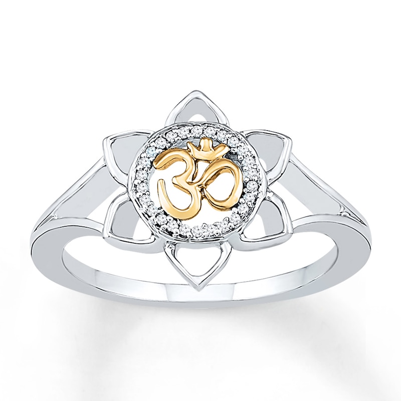 Om Lotus Symbol 1/20 ct tw Diamonds Sterling Silver & 10K Yellow Gold