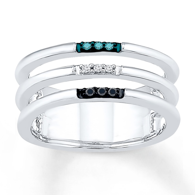 Main Image 1 of Diamond Midi Ring Blue/Black/White Sterling Silver