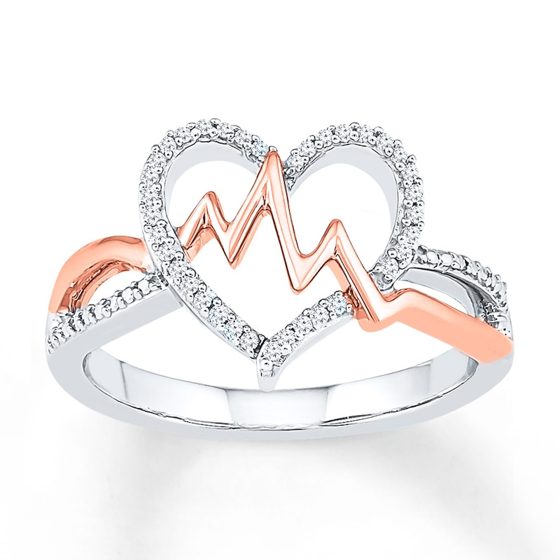 Main Image 1 of Heartbeat Ring 1/8 ct tw Diamonds Sterling Silver & 10K Rose Gold