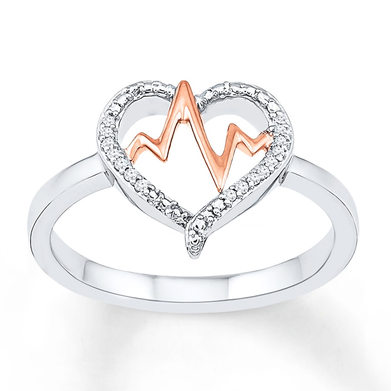 Heartbeat Ring 1/15 ct tw Diamonds Sterling Silver & 10K Rose Gold