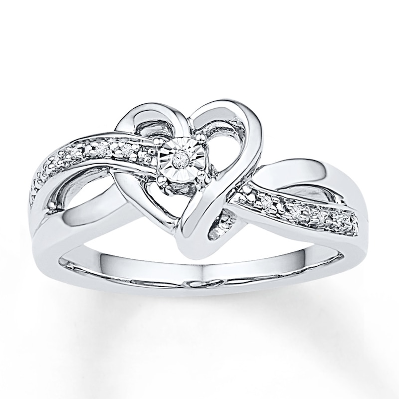 Heart Promise Ring Diamond Accents 10K White Gold