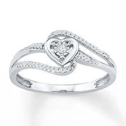 Diamond Heart Halo Swirl Promise Ring 1/10 ct tw 10K White Gold