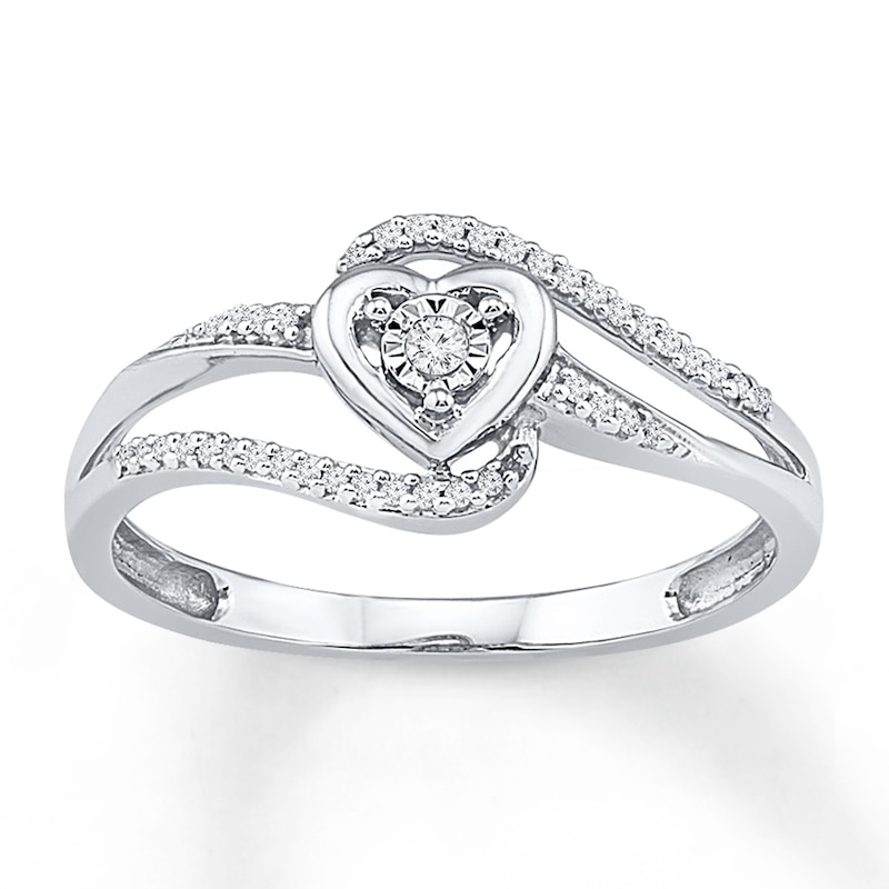 Main Image 1 of Diamond Heart Halo Swirl Promise Ring 1/10 ct tw 10K White Gold