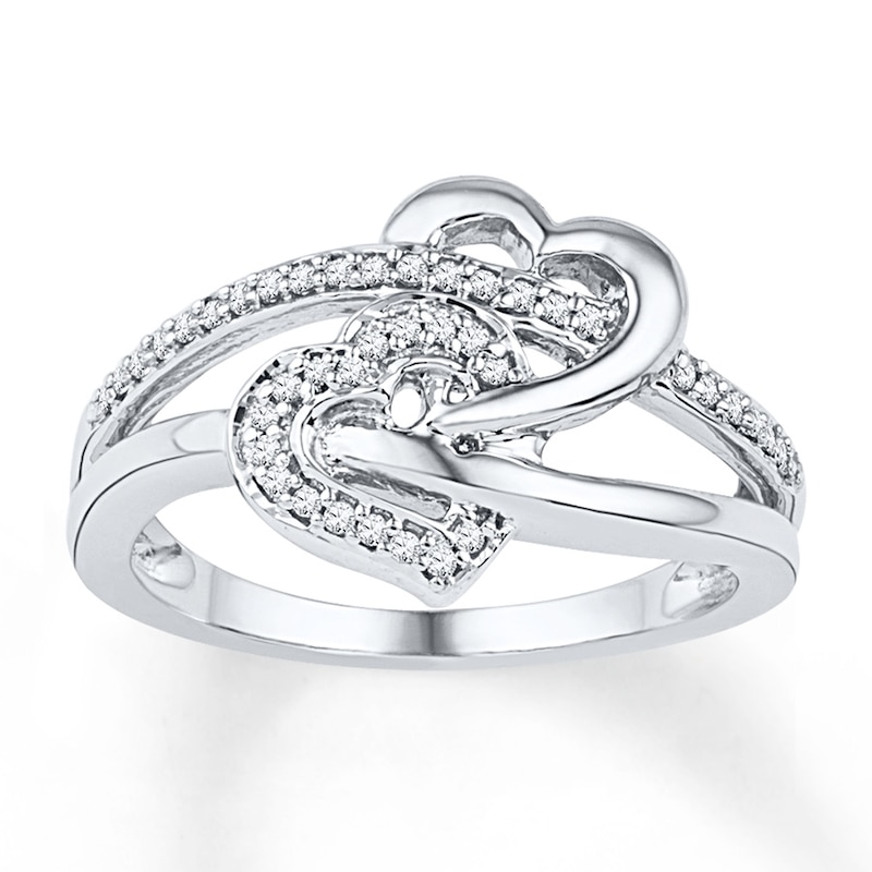 Heart Promise Ring 1/6 ct tw Diamonds 10K White Gold