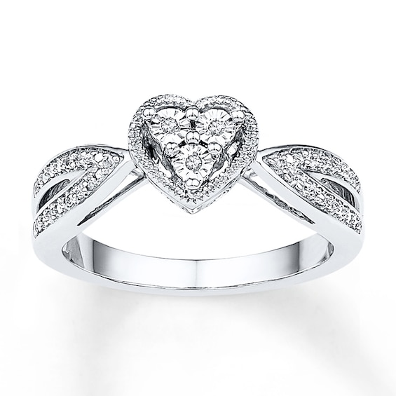 Diamond Accent Heart Promise Ring 10K White Gold