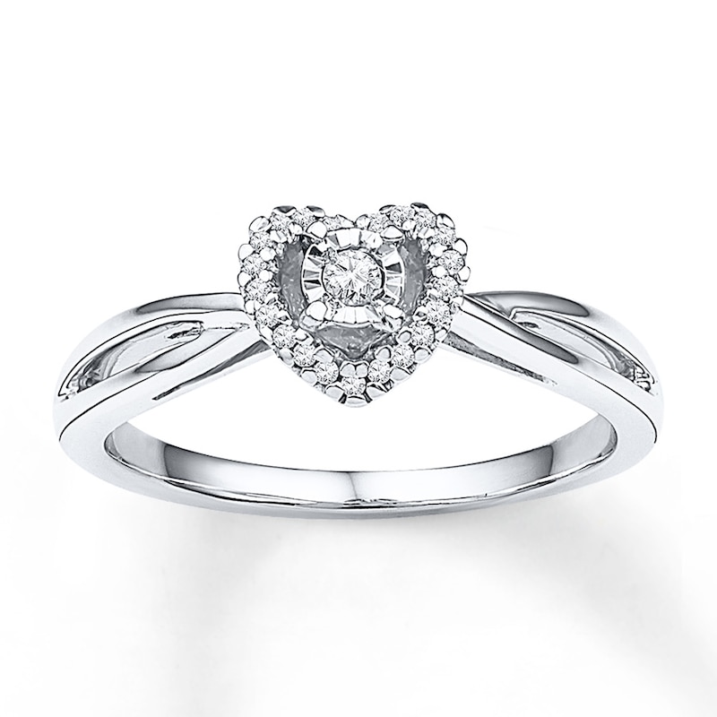 Diamond Heart Ring 1/8 ct tw Round-cut 10K White Gold