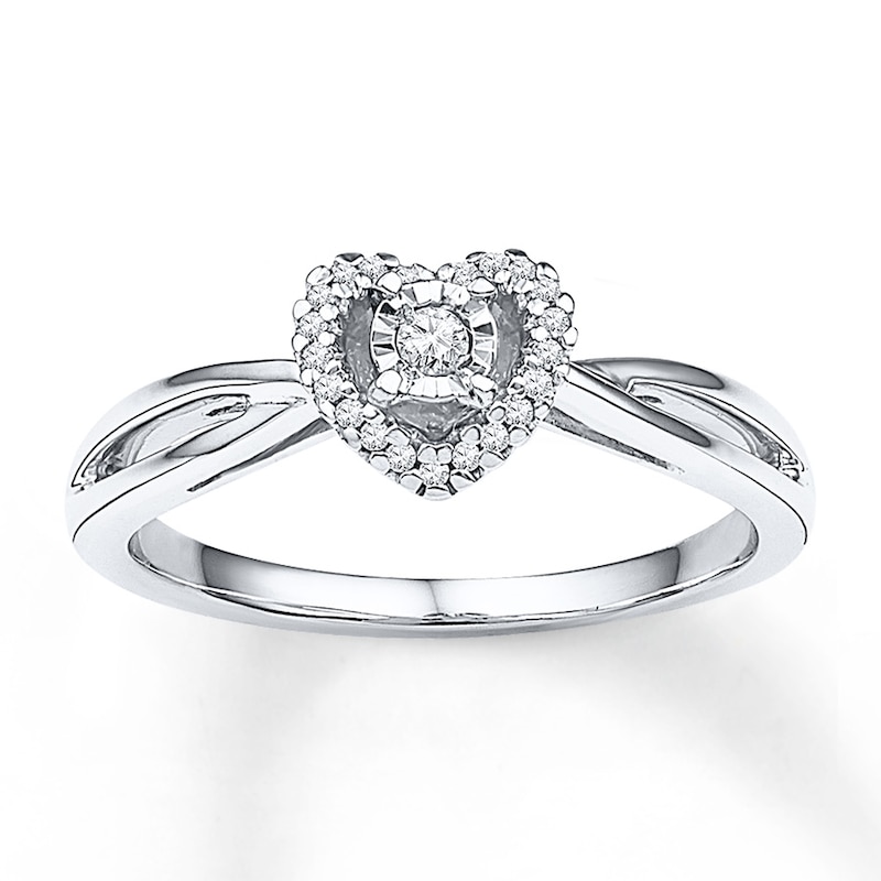 Main Image 1 of Diamond Heart Halo Promise Ring 1/8 ct tw 10K White Gold