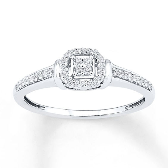 Diamond Quad Cushion Halo Promise Ring 1/6 ct tw 10K White Gold