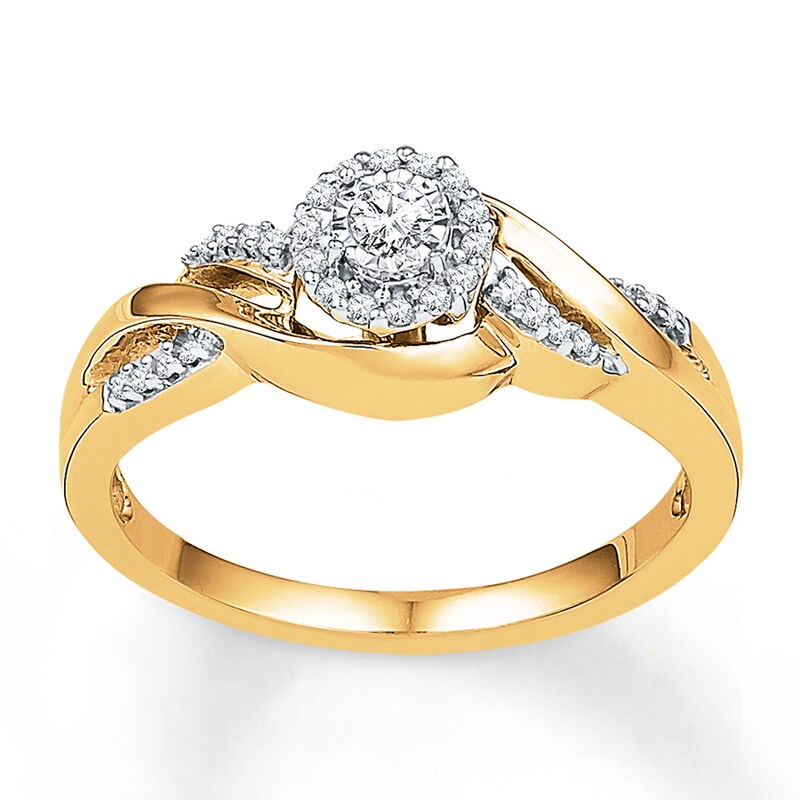 Main Image 1 of Diamond Halo Promise Ring 1/6 ct tw 10K Yellow Gold
