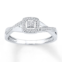 Diamond Cushion Halo Promise Ring 1/10 ct tw 10K White Gold