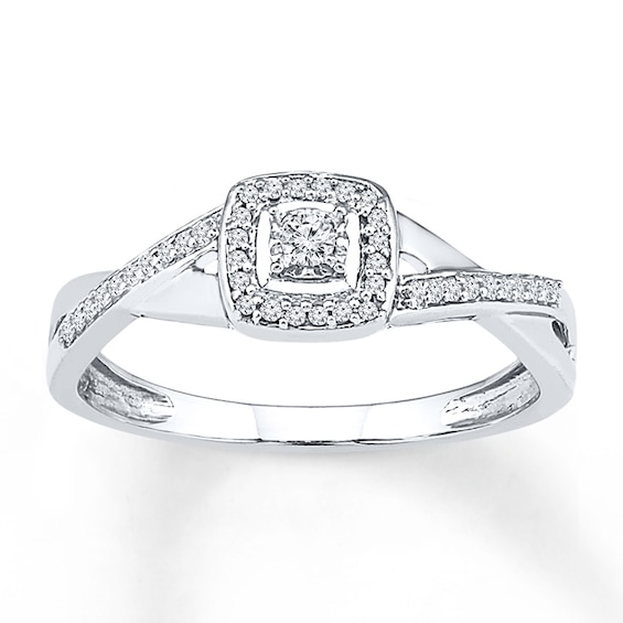 Diamond Cushion Halo Promise Ring 1/10 ct tw 10K White Gold