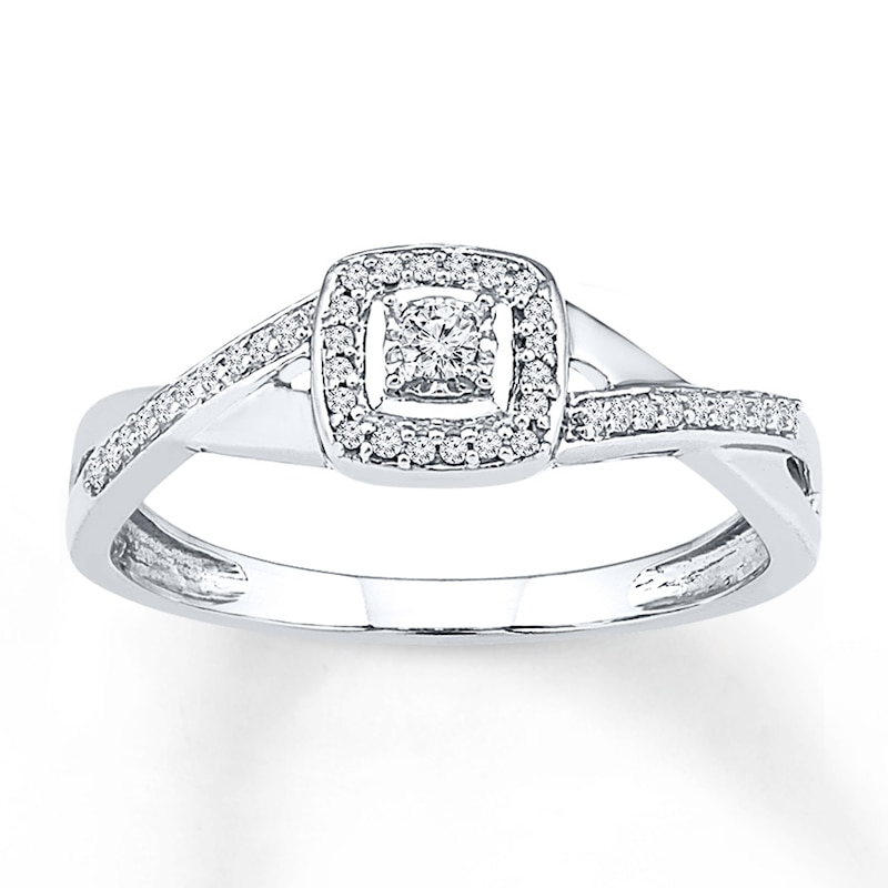 Main Image 1 of Diamond Cushion Halo Promise Ring 1/10 ct tw 10K White Gold