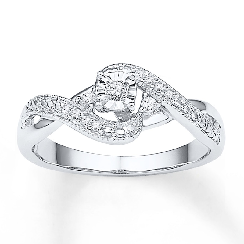 Main Image 1 of Diamond Bypass Promise Ring 1/10 ct tw 10K White Gold