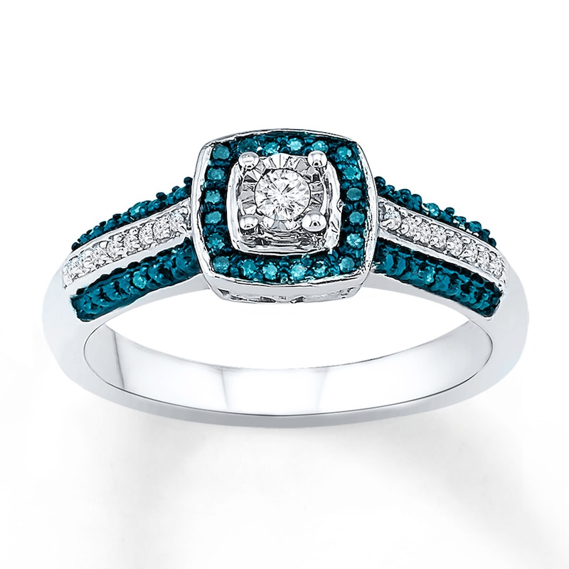 Main Image 1 of Blue Diamond Ring 1/6 ct tw Round-cut 10K White Gold