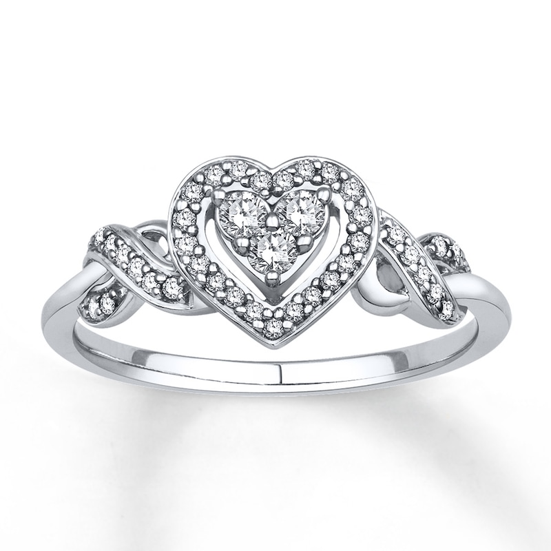Diamond Heart Ring 1/4 ct tw Round-cut 10K White Gold