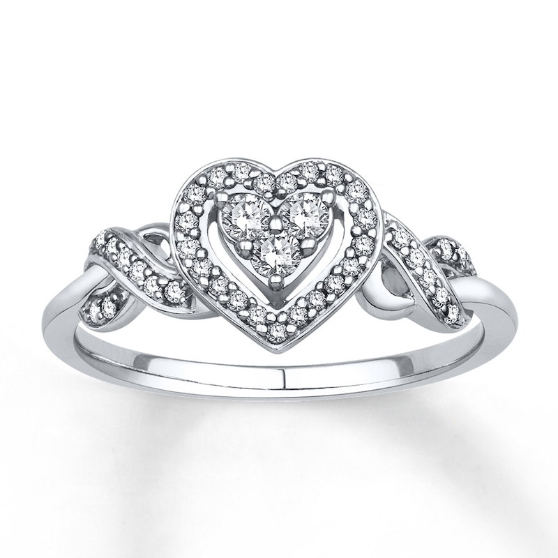 Main Image 1 of Diamond Heart Ring 1/4 ct tw Round-cut 10K White Gold