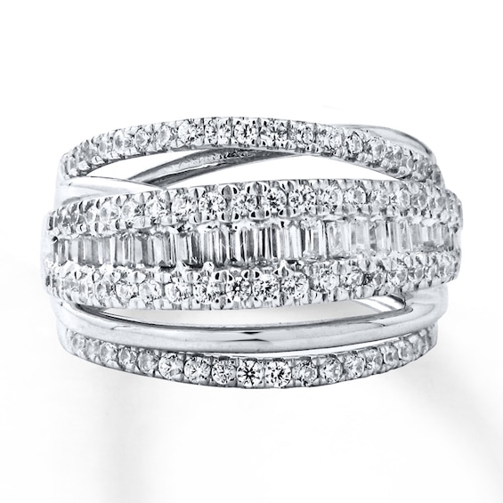 Diamond Ring 1 ct tw Round & Baguette-cut 14K White Gold