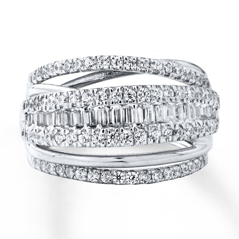 Diamond Ring 1 ct tw Round & Baguette-cut 14K White Gold