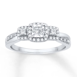 Princess-Cut Diamond Three-Stone Promise Ring 1/3 ct tw 10K White Gold