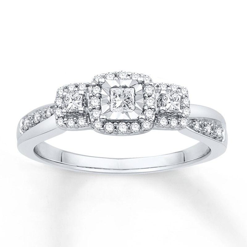 Diamond Promise Ring 1/3 ct tw Princess-cut 10K White Gold with 360