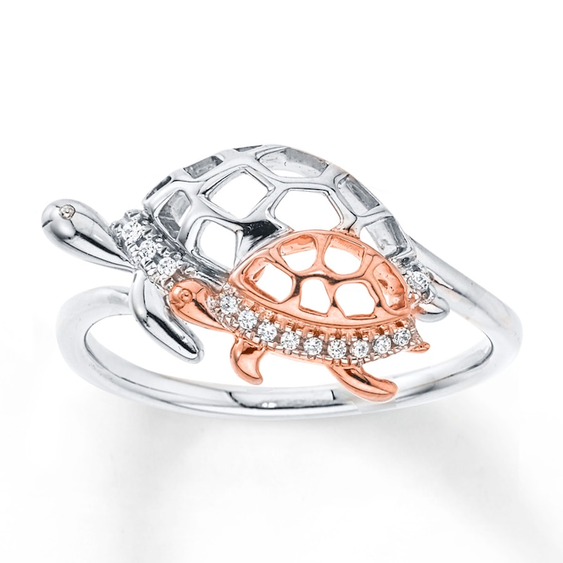 Main Image 1 of Diamond Turtle Ring 1/20 carat tw Sterling Silver & 10K Rose Gold