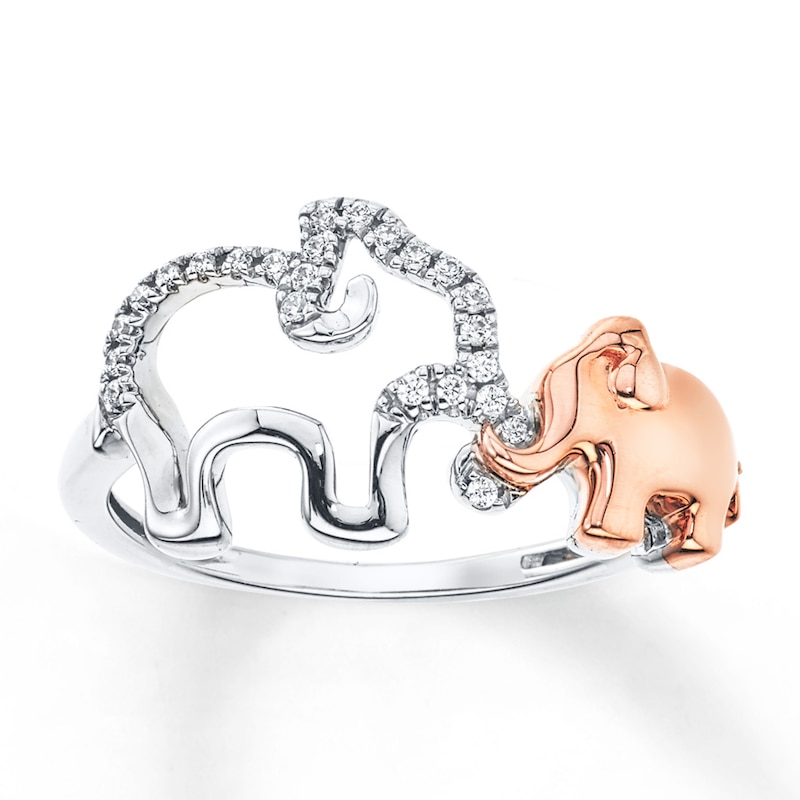 Main Image 1 of Diamond Elephant Ring 1/15 carat tw Sterling Silver & 10K Rose Gold
