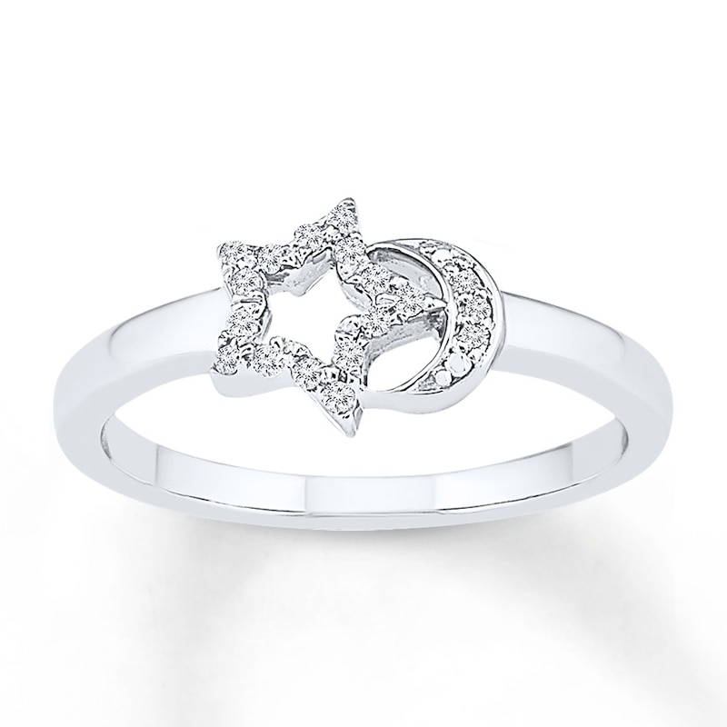 Main Image 1 of Star & Moon Ring 1/15 ct tw Diamonds Sterling Silver