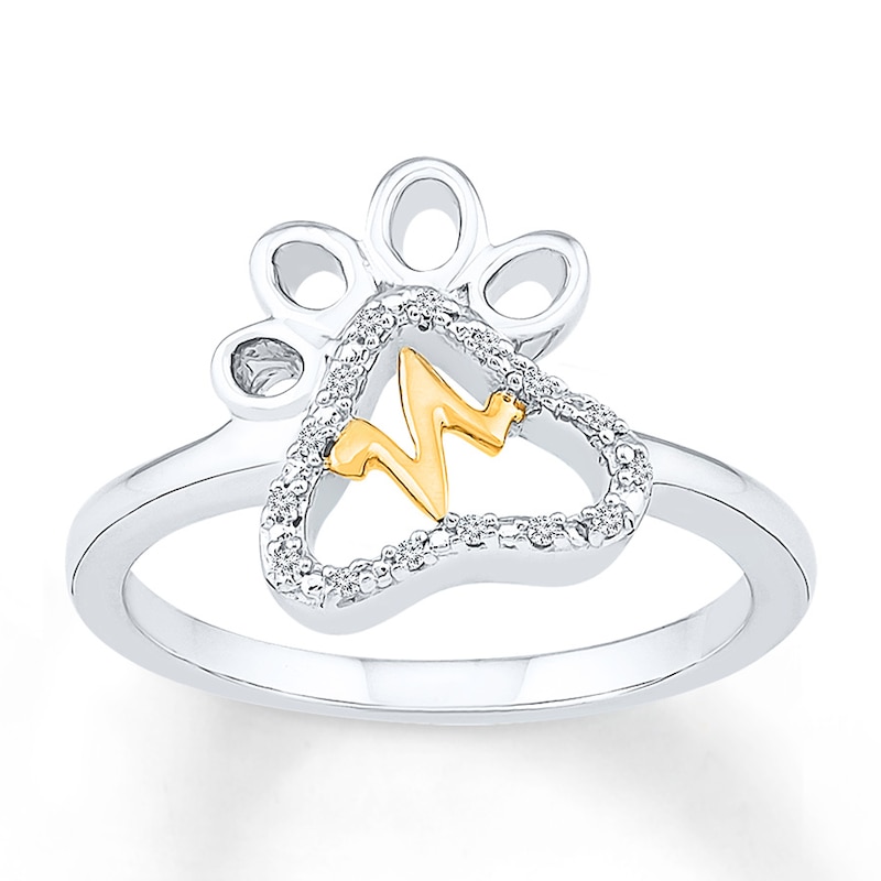 Paw/Heartbeat Ring 1/20 cttw Diamonds Sterling Silver & 10K Yellow Gold