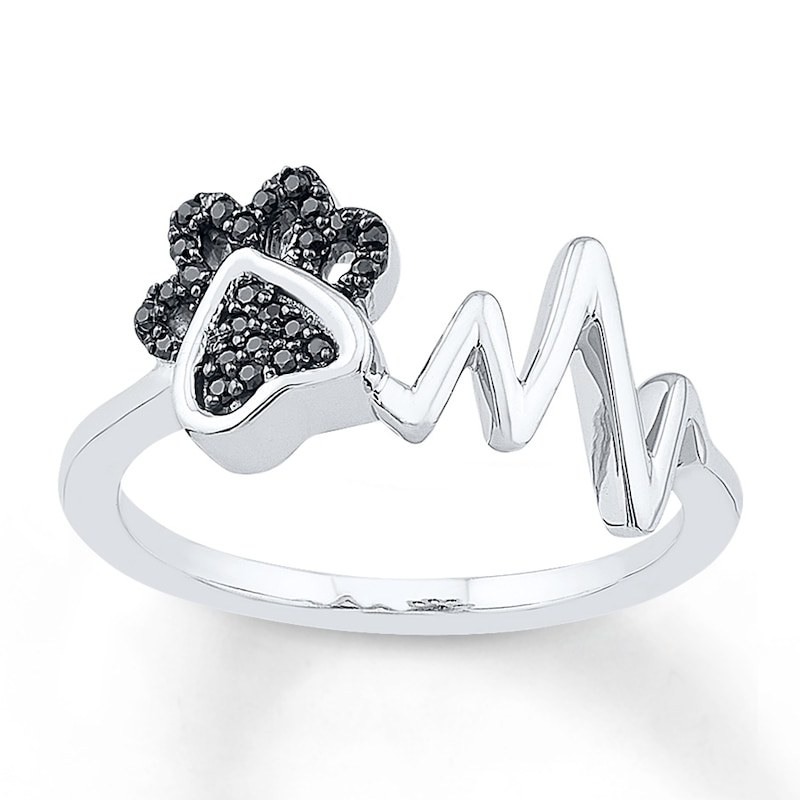 Main Image 1 of Paw & Heartbeat Ring 1/10 ct tw Diamonds Sterling Silver