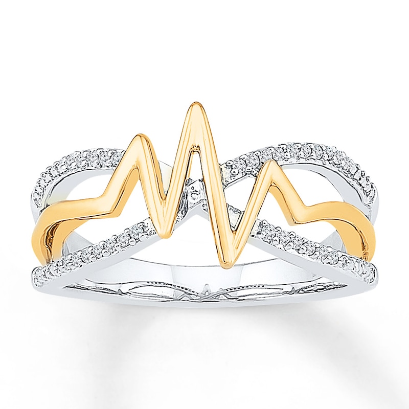 Heartbeat Ring 1/15 ct tw Diamonds Sterling Silver & 10K Yellow Gold