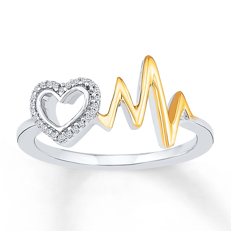 Main Image 1 of Diamond Heartbeat Promise Ring 1/20 ct tw Sterling Silver & 10K Yellow Gold