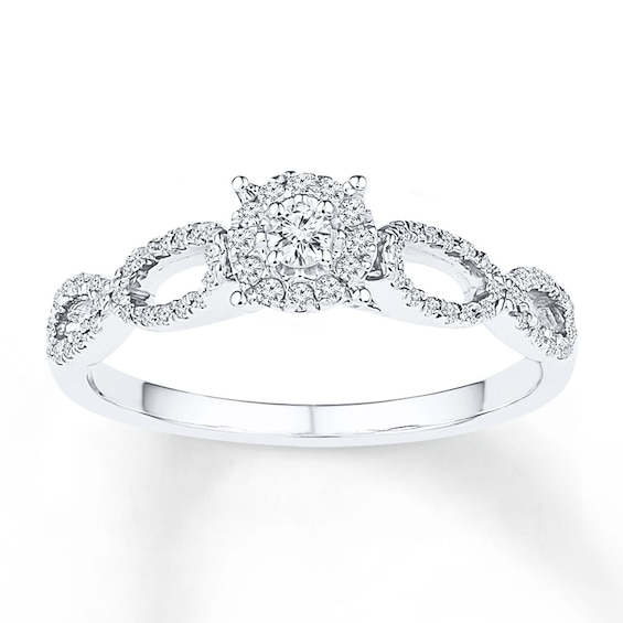 Diamond Halo Open Shank Promise Ring 1/5 ct tw 10K White Gold