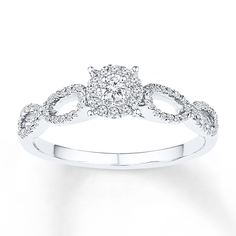 Main Image 1 of Diamond Halo Open Shank Promise Ring 1/5 ct tw 10K White Gold