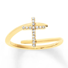 Diamond Cross Ring 1/15 ct tw Round-cut 10K Yellow Gold