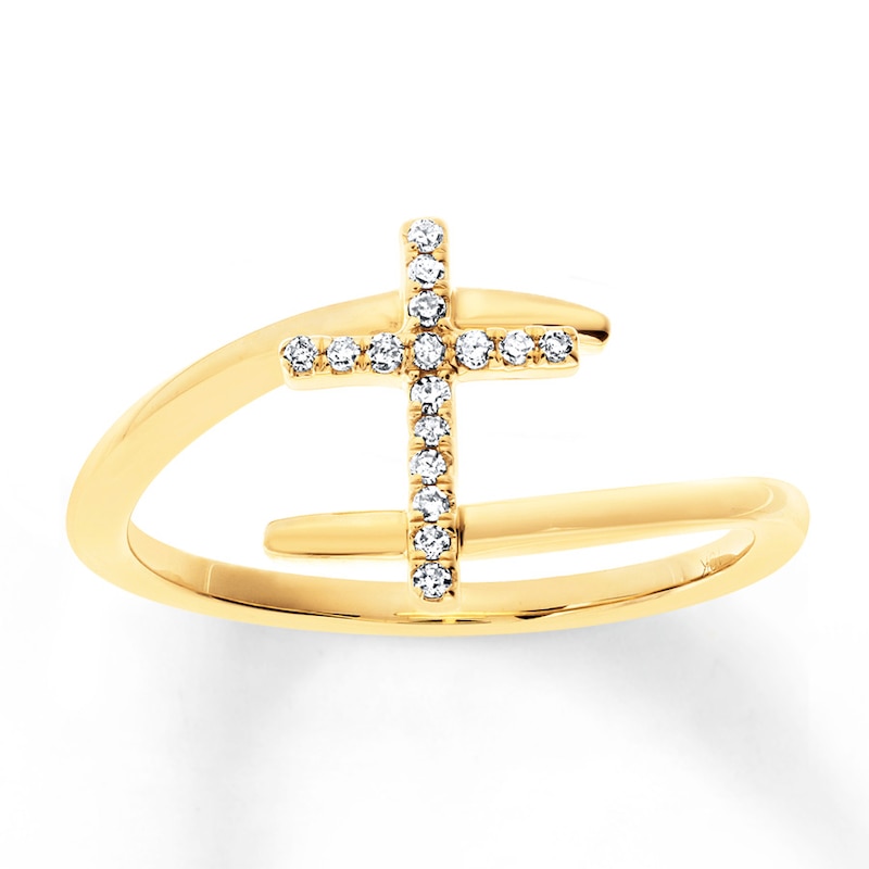 Main Image 1 of Diamond Cross Ring 1/15 ct tw Round-cut 10K Yellow Gold