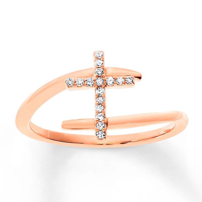 Main Image 1 of Diamond Cross Ring 1/15 ct tw Round-cut 10K Rose Gold
