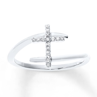 Diamond Cross Ring 1/15 ct tw Round-cut 10K White Gold | Kay