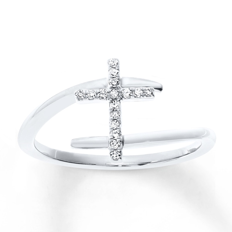 Diamond Cross Ring 1/15 ct tw Round-cut 10K White Gold