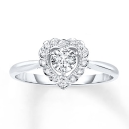 Diamond Heart Scalloped Halo Promise Ring 1/8 ct tw 10K White Gold