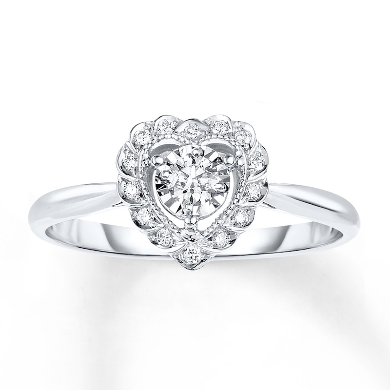 Main Image 1 of Diamond Heart Scalloped Halo Promise Ring 1/8 ct tw 10K White Gold