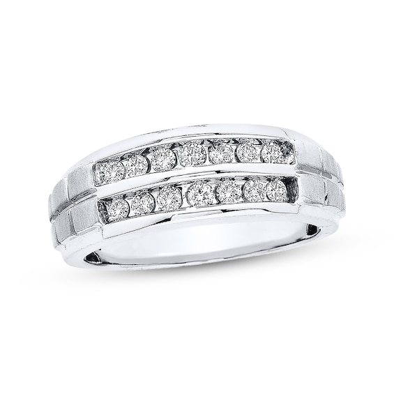 Men's Wedding Band 1/2 ct tw Diamonds Round-cut 10K White Gold