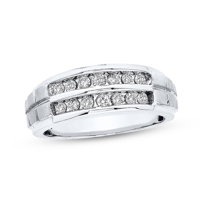 Men's Wedding Band 1/2 ct tw Diamonds Round-cut 10K White Gold