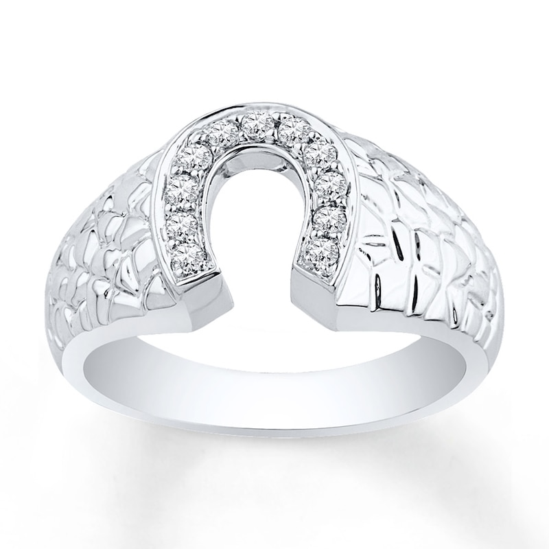Main Image 1 of Men's Horseshoe Ring 1/5 ct tw Diamonds 10K White Gold