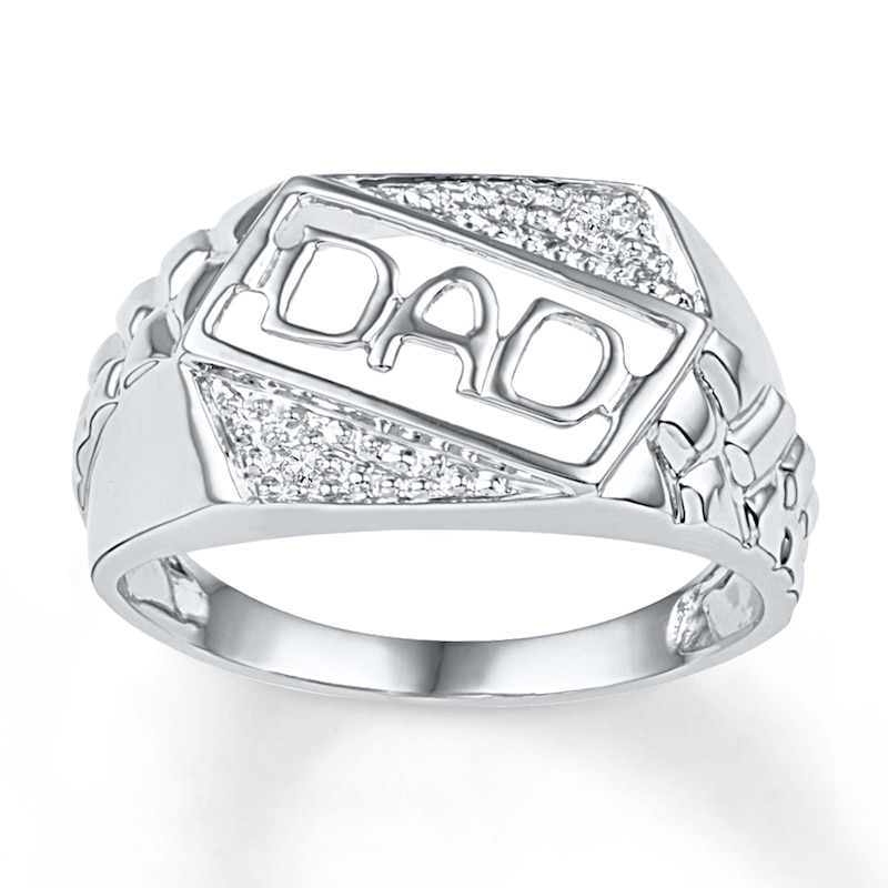 Main Image 1 of &quot;Dad&quot; Ring Diamond Accents 10K White Gold
