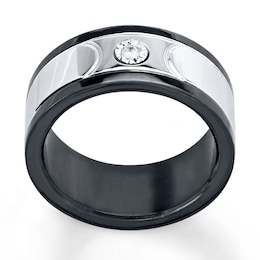 Men's 9mm Wedding Band Diamond Accent Stainless Steel