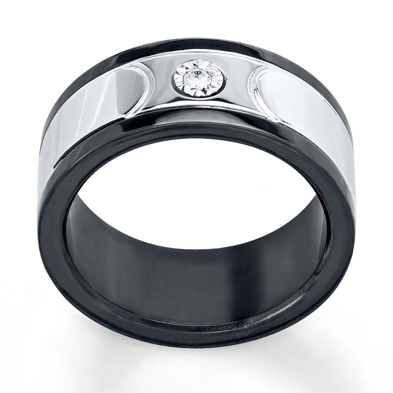 Main Image 1 of Men's 9mm Wedding Band Diamond Accent Stainless Steel