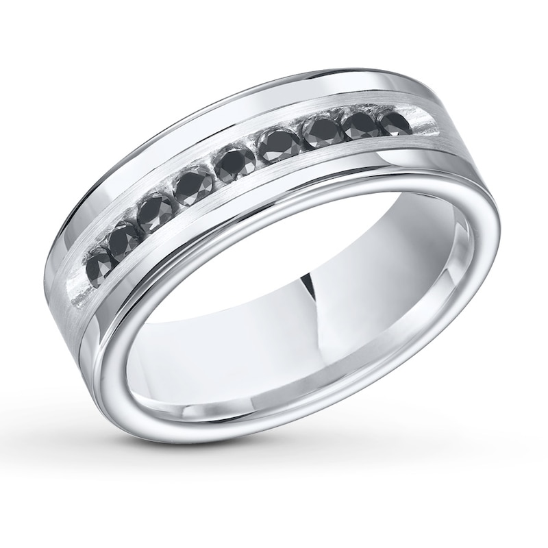 8mm Wedding Band 1/2 cttw Black Diamonds Tungsten Carbide