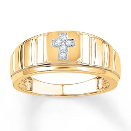 Men's Cross Ring 1/20 ct tw Diamonds 10K Yellow Gold