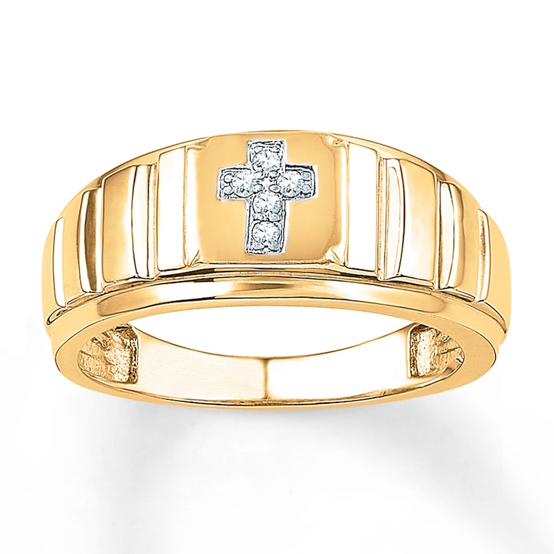 Main Image 1 of Men's Cross Ring 1/20 ct tw Diamonds 10K Yellow Gold